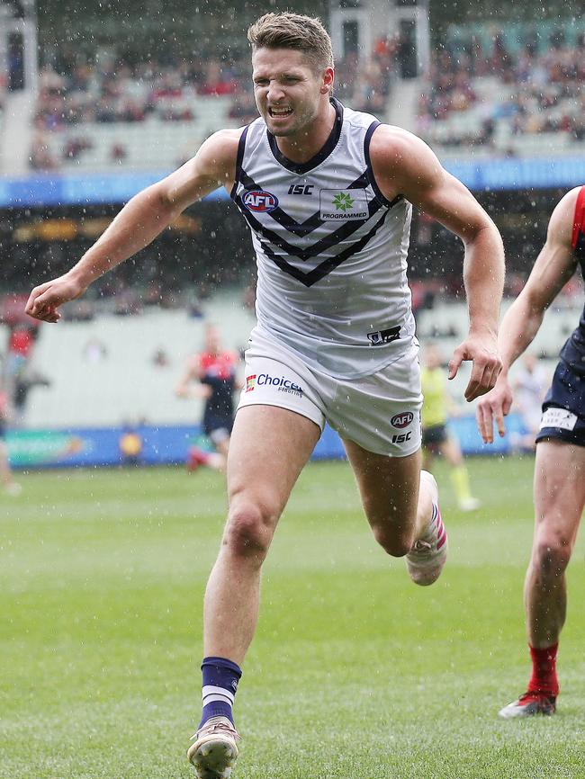 Jesse Hogan reinjured his navicular against the Demons in Round 14. Picture: Michael Klein