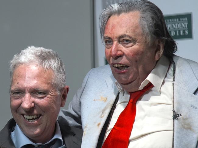 Bill and Les Patterson at the launch of Leak's book Trigger Warning on Tuesday