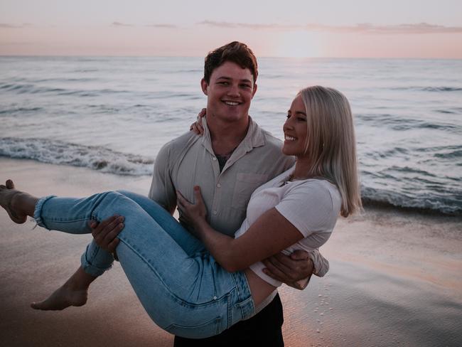 Sunshine Coast Falcons player Sammy Burns proposed to his long time girlfriend Ashleigh Cooper this week and managed to celebrate with friends despite the global pandemic.