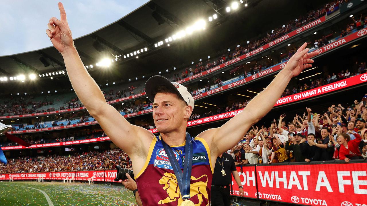 MELBOURNE , AUSTRALIA. SEPTEMBER 28, 2024. AFL Grand Final between the Sydney Swans and the Brisbane Lions at the MCG. Dayne Zorko of the Brisbane Lions celebrates the win. Picture: Mark Stewart