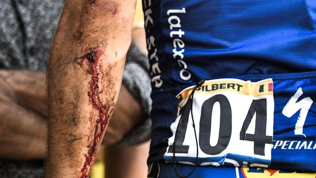 The aftermath of Philippe Gilbert’s spectacular Stage 16 accident.