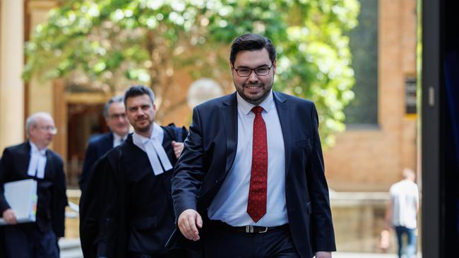 Bruce Lehrmann leaves the Federal Court with his legal team today. Picture: NCA NewsWire / David Swift