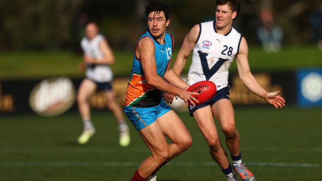 MELBOURNE, AUSTRALIA - JULY 09: Jack Callinan of the Allies in action during the 2023 AFL National Championships match between Vic Country and the Allies at RSEA Park on July 09, 2023 in Melbourne, Australia. (Photo by Graham Denholm/AFL Photos via Getty Images)