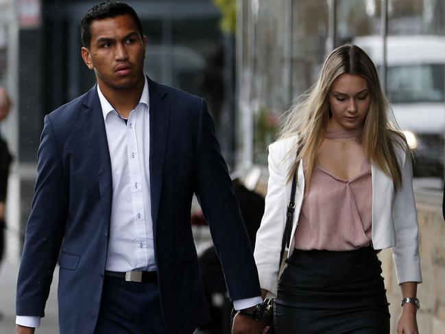 Knights player Jacob Saifiti arrives at Newcastle Local Court on Monday. Picture: AAP/Darren Pateman