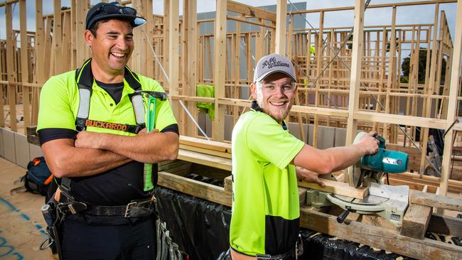 Black Chilli Constructions owner Alex Sawley with Mitchell Tonks who completed his carpentry apprenticeship last year. Picture: Tom Huntley