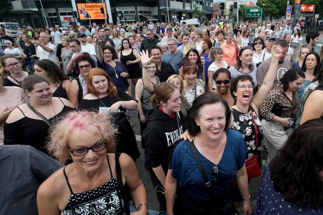 Adele fans outside the Gabba on Saturday, March 4. Picture: Steve Pohlner