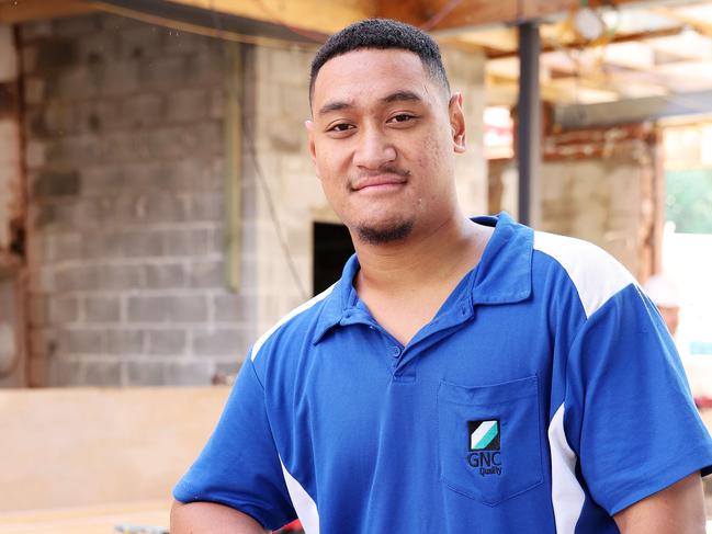 WEEKEND TELEGRAPHS SPECIAL. APRIL 11, 2024. PLEASE CONTACT WEEKEND PIC EDITOR JEFF DARMANIN BEFORE PUBLISHING., , Pictured is Filo Totoa, who is a Parramatta Eels Juniors Player who is determined to stay in school despite his NRL aspirations. He is undertaking the trade training college and works onsite as a tradesman while getting his apprenticeship and HSC. Picture: Tim Hunter.