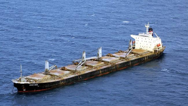  Bulk ore carrier the Asian Nova at anchor in the shipping channel off Townsville after running down trawler Sassenach off Palm Island. Pic: Michael Chambers. 