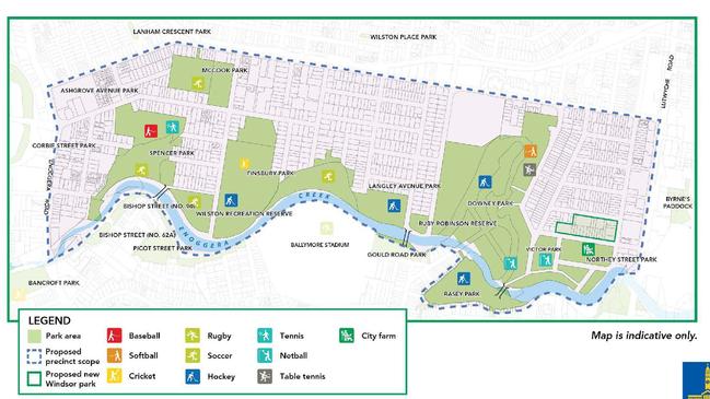 Enoggera Creek Sports and Recreation Precinct plan area, which is about to be the subject of a revamp. PICTURE: Brisbane City Council