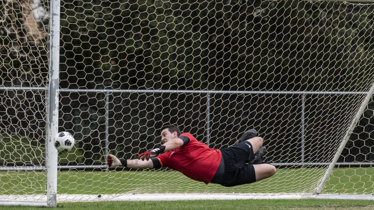 West Wanderers keeper Matthew Willocks. 2021 TFL - Premier Men. St Albans vs West Wanderers. Sunday, March 21, 2021. Picture: Nev Madsen.