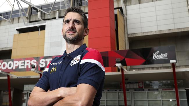 Adelaide United CEO Nathan Kosmina at Coopers Stadium after announcing major employment cuts within the club due to Coronavirus pandemic. Picture: SARAH REED