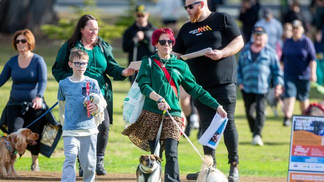Dog walkers and their dogs at the million paws walk at Queens Domain in Hobart in Sunday 25th May 2025. Picture: Linda Higginson