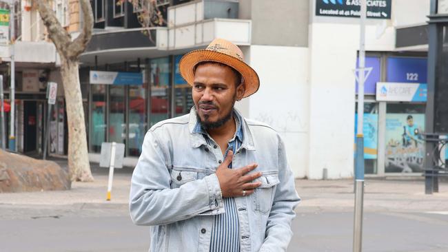 Freed Detainee Abdelmouz Mohamed Elawad photographed on the steets of Melbourne. Picture: Mohammad Alfares / The Australian