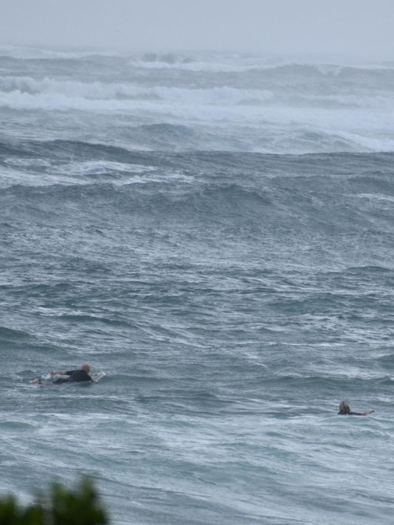 The weather wasn't as rainy as previus days, so many beach fanatics decided to check out the swell from the dunes or to get in the water at Clarkes Beach on Tuesday.