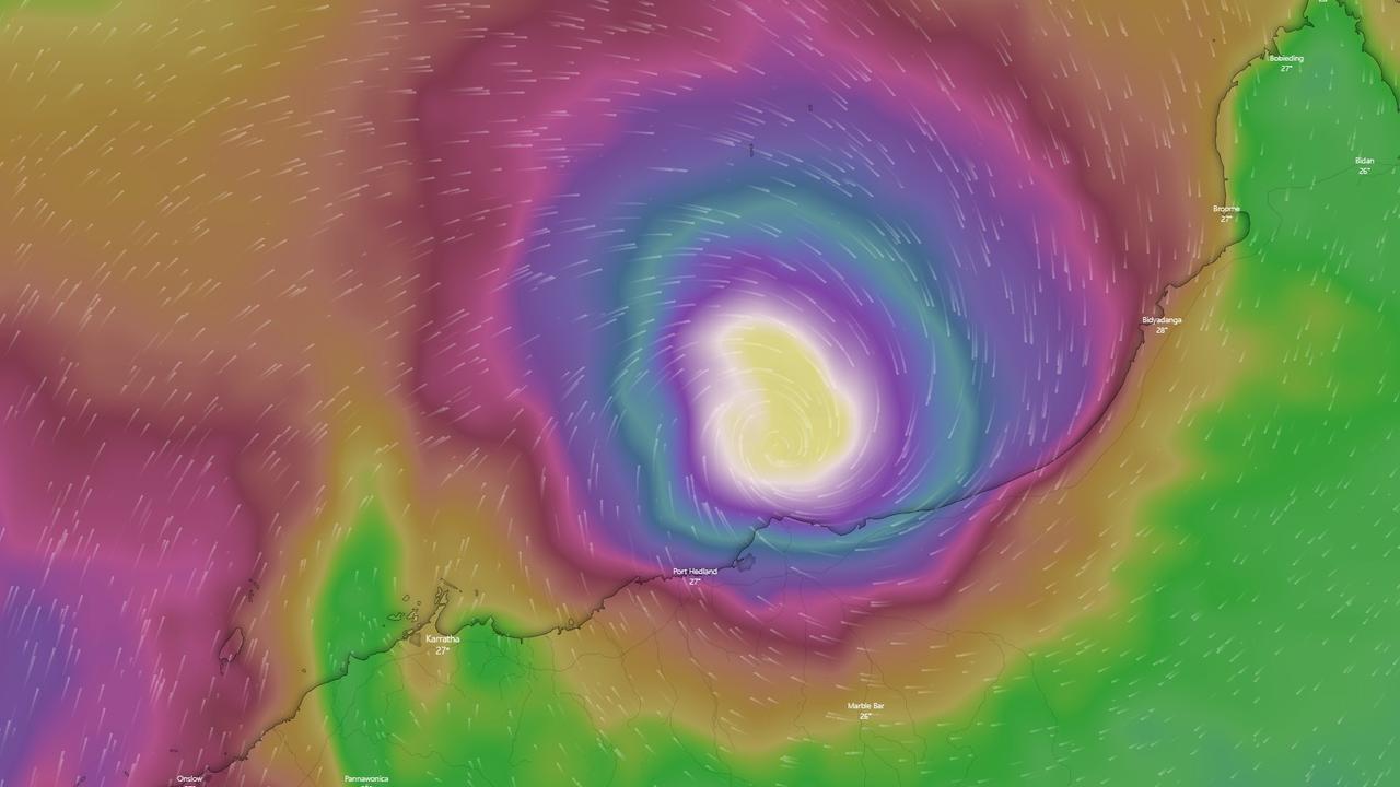 Intense winds whirl around Ilsa’s eye. Picture: Windy.