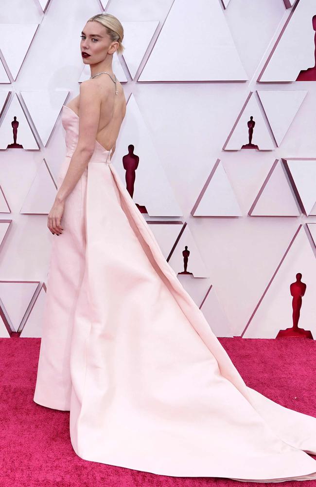 Vanessa Kirby’s ultra feminine dress. Picture: Chris Pizzello / POOL / AFP