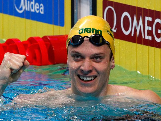 BUDAPEST, HUNGARY - JULY 26:  Jack Cartwright of Australia celebrates after victory during the Men's 100m Freestyle semi final on day thirteen of the Budapest 2017 FINA World Championships on July 26, 2017 in Budapest, Hungary.  (Photo by Adam Pretty/Getty Images)