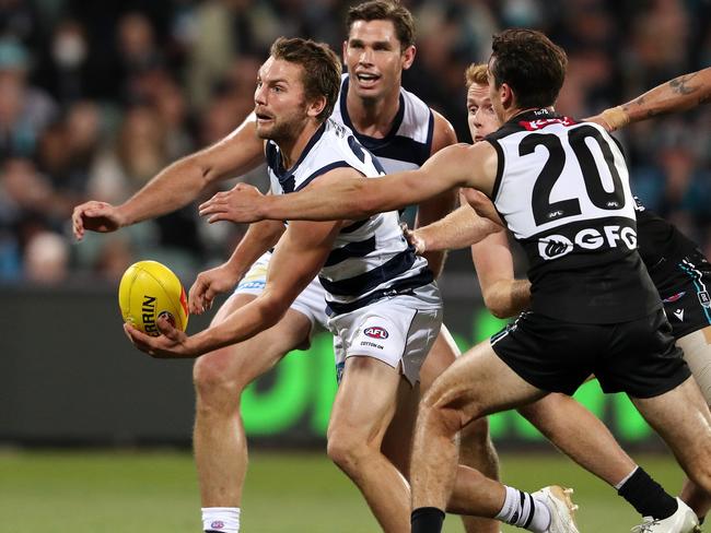 Tom Atkins led the way. Picture: Sarah Reed/AFL Photos via Getty Images