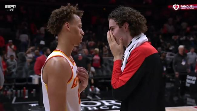 Giddey and Daniels have a chat post-game. Photo: Fox Sports.