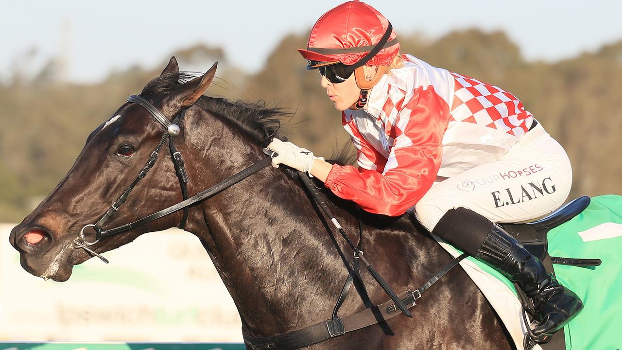 Jockey Emily Lang wins aboard the Adam Campton'-trained Catwalk Criminal. Picture: Grant Peters / Trackside Photography