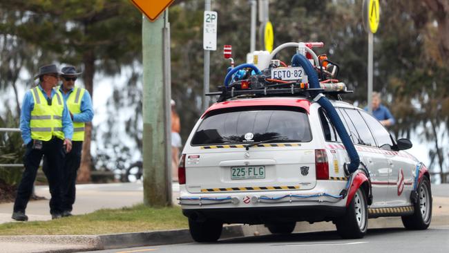 Council rangers booking a rather unusual vehicle on the Gold Coast. Picture: NIGEL HALLETT