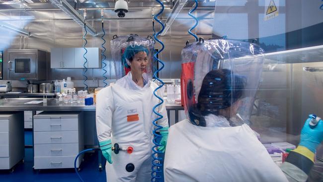 Chinese virologist Shi Zhengli inside the P4 laboratory in Wuhan, Hubei province, in February. Picture: AFP