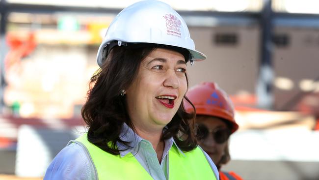 Premier Annastacia Palaszczuk and Grace Grace speaking at a press conference in Brisbane on Saturday. Picture: Liam Kidston.