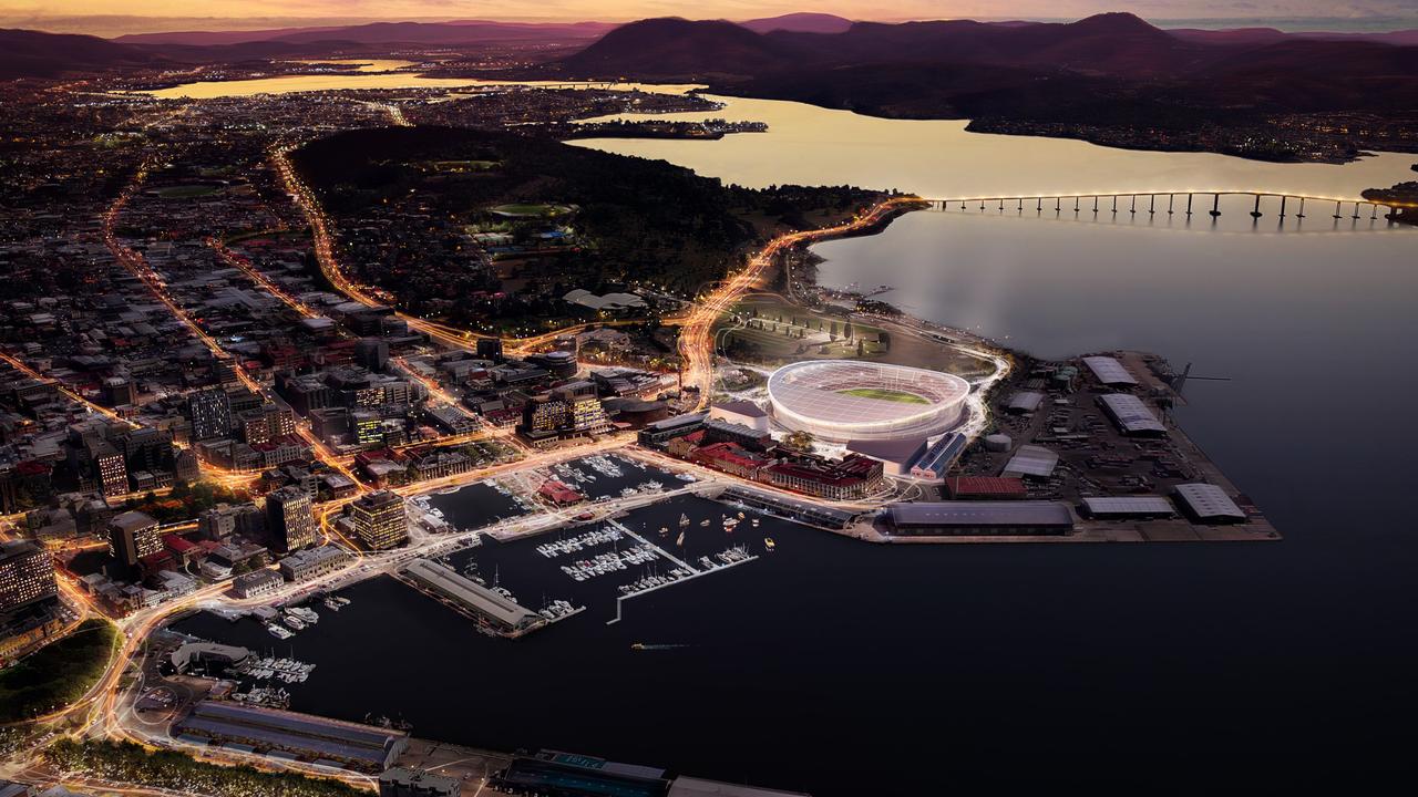 New designs of what Hobart's new AFL stadium at Macquarie Point could look like.