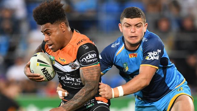 West Tigers player Kevin Naiqama in action.