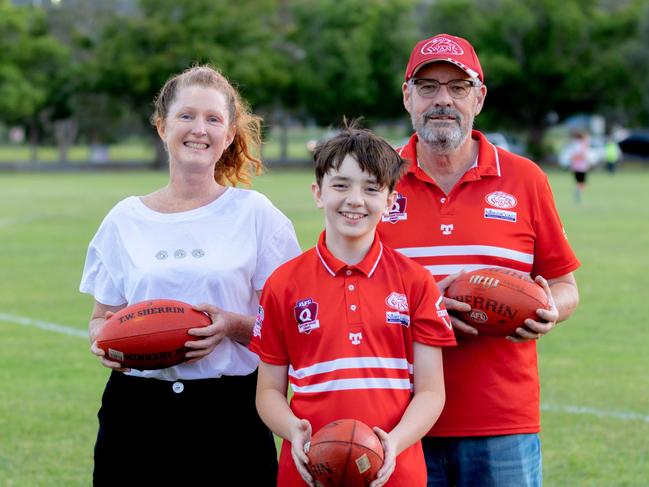 FABULOUS FOOTY: Human Nature Jen Parker, talented Lismore Swans junior player Zack Connelly and Lismore Swans committee David Bowker. Daniel Cohen / dcsportsphotography