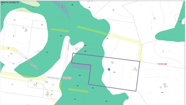 The land use of the property to be subdivided into three lots on Woodbury Road north of Yeppoon. The green area shows the agriculture use class.