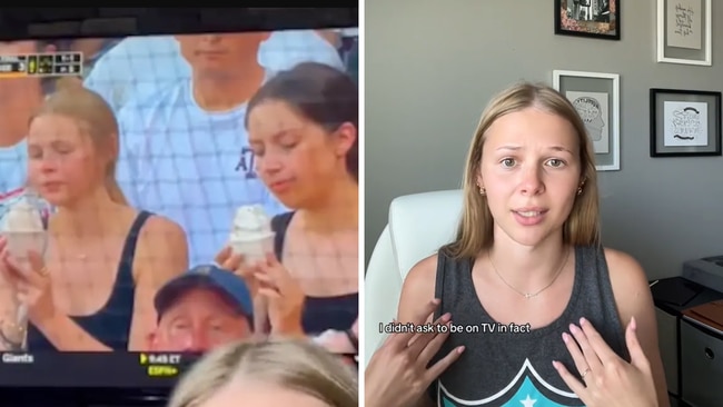 Annie was horrified when she and her best friend were broadcast licking ice cream on national TV. Picture: .anniej4/TikTok