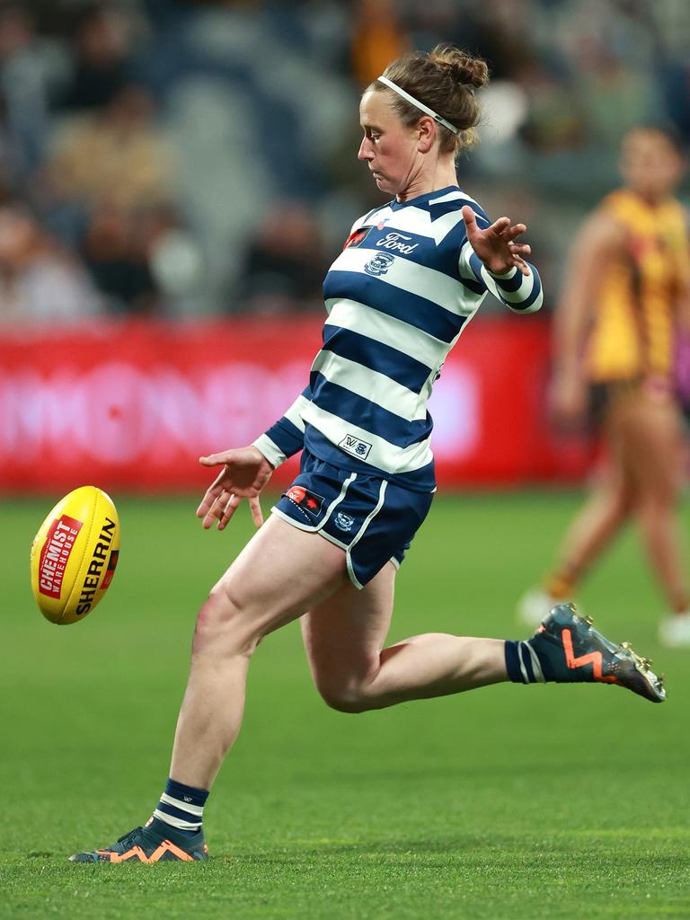 Geelong’s Shelley Scott has been in strong form with five goals in two weeks. Picture: Kelly Defina/Getty Images