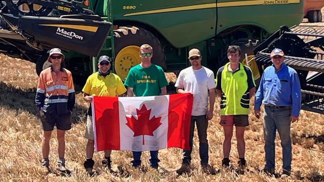 Some of the workers Wimmera grain farmer Craig Henderson has assembled from overseas and locally to get through this year's delayed harvest.