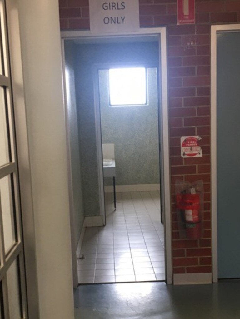 Toilet cubicles at Golden Grove High School can be seen from the halls following removal of external doors. Picture: Supplied