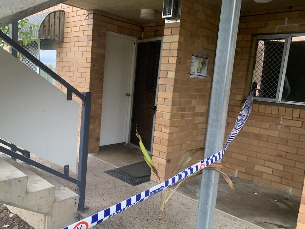 Police are guarding a block of units on Lawrence St, Gympie where a 50-year-old man was allegedly stabbing. PHOTOS: Shelley Strachan