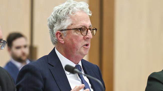 Mark Scott appears at a parliamentary hearing into anti-Semitism at Australian universities at Parliament House. Picture: NewsWire / Martin Ollman