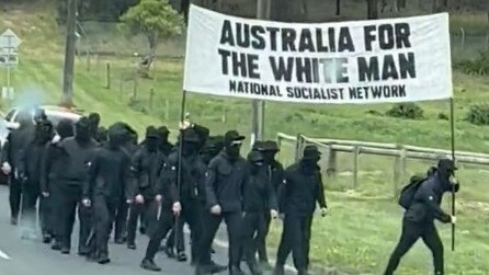 Neo-Nazi protesters leaving Ballarat on Sunday. Picture: Twitter