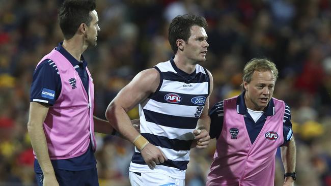 Patrick Dangerfield left the field after the incident. Picture: Sarah Reed