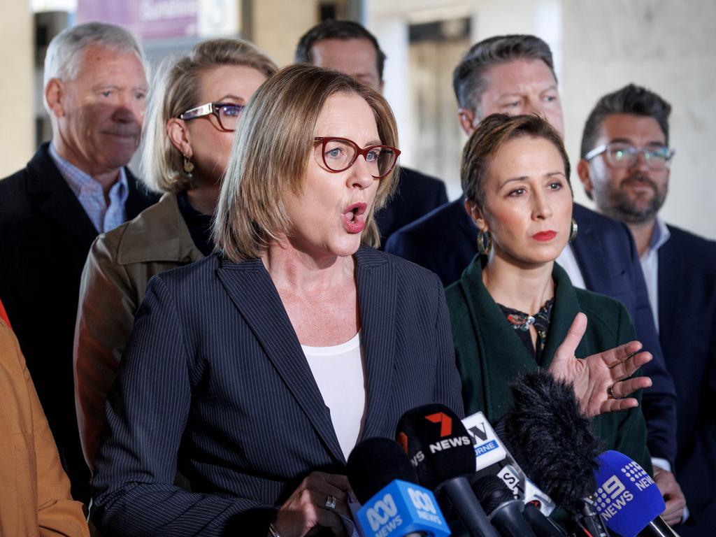 Premier Jacinta Allan speaking at Sunshine station on Monday. Picture: David Geraghty