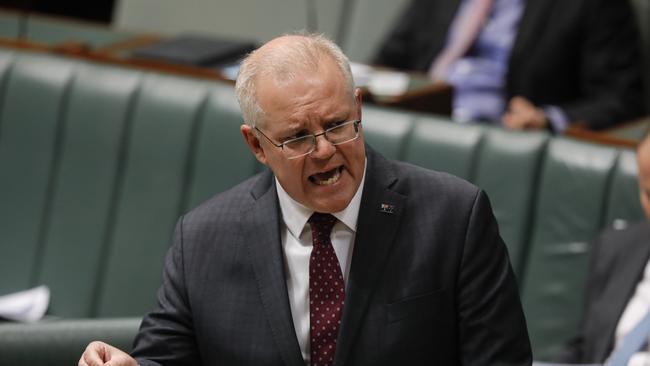 Prime Minister Scott Morrison during Question Time at Parliament House in Canberra today. Picture: Sean Davey.