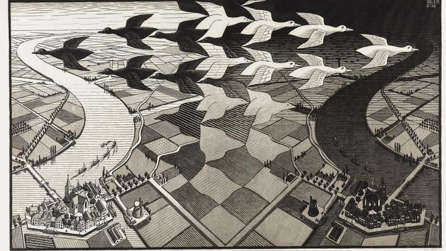 Day and night (1938) is one of Escher’s most copied prints. Courtesy: Escher Collection, Gemeentemuseum Den Haag, The Hague, the Netherlands