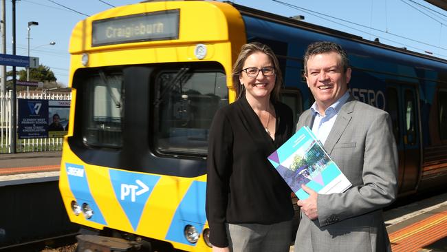 State Transport Minister Jacinta Allan and Broadmeadows state Labor MP Frank McGuire are backing a redevelopment of Broadmeadows train station. Picture: Hamish Blair