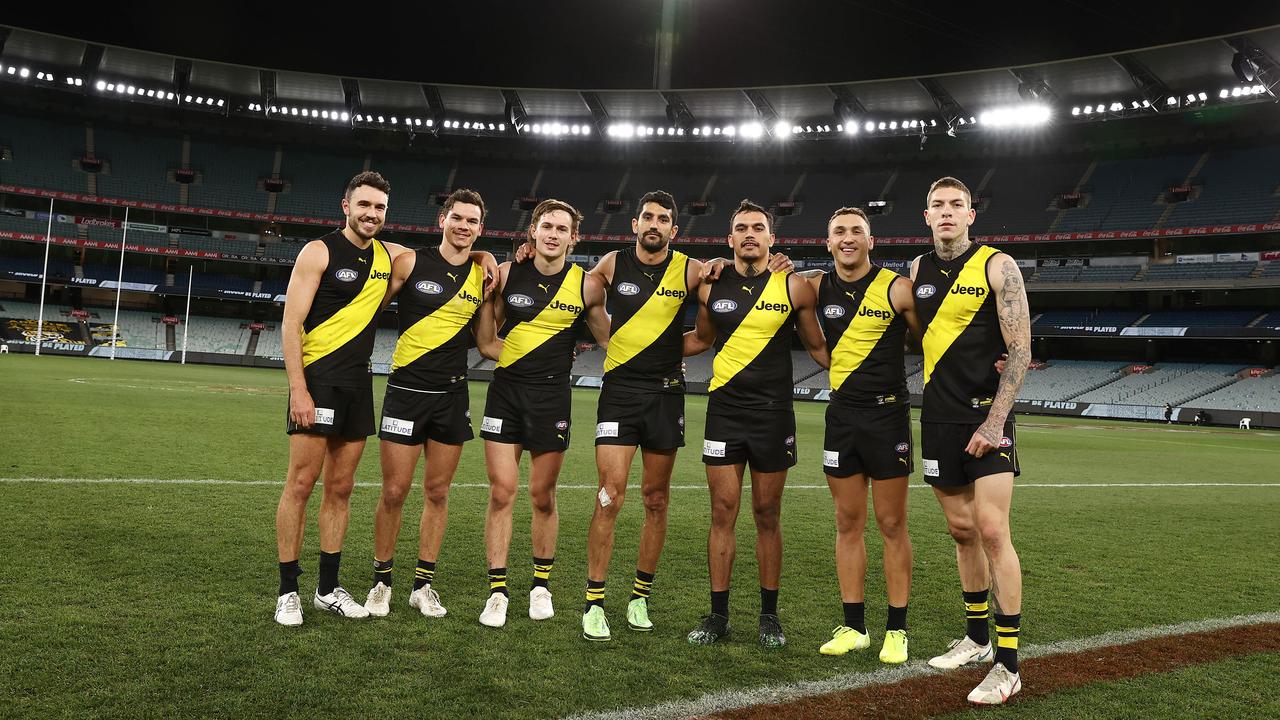 Richmond’s seven Indigenous players, breaking an AFL record. Picture: Michael Klein