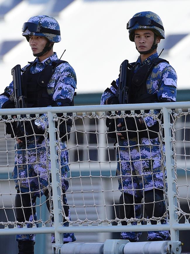 Chinese Navy personnel at Garden Island, Sydney. Picture: AAP