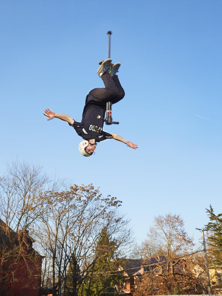 Henry Cabelu, Most consecutive back flips on a pogo stick. Picture: Kevin Scott Ramos/Guinness World Records