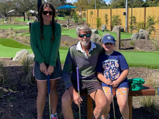 (Left to Right) Madeline Finch, Peter Finch and Violet Reed at Mini Golf Hervey Bay on August 23, 2023.