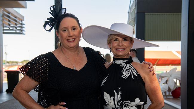 Michelle Lumsden and Emma Pick at the 2024 Darwin Cup Carnival Derby Day. Picture: Pema Tamang Pakhrin