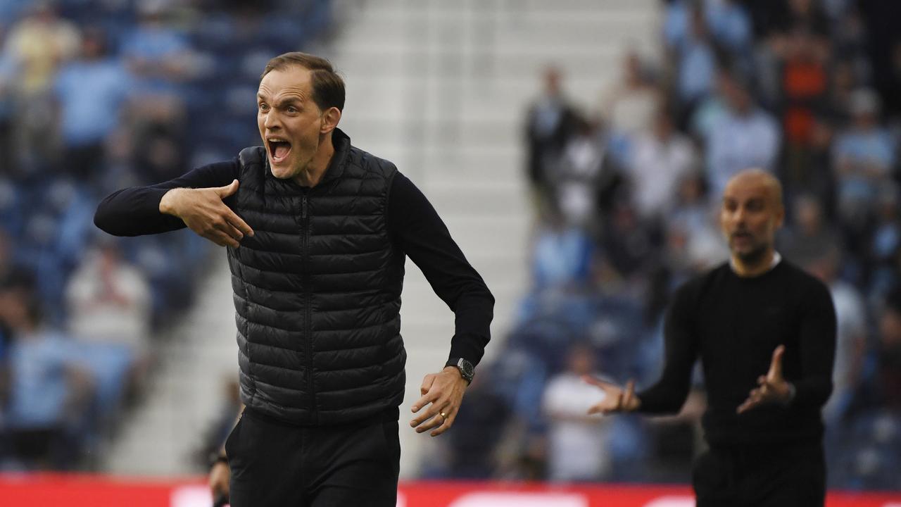 Thomas Tuchel and Pep Guardiola on the sideline in the Champions League final.