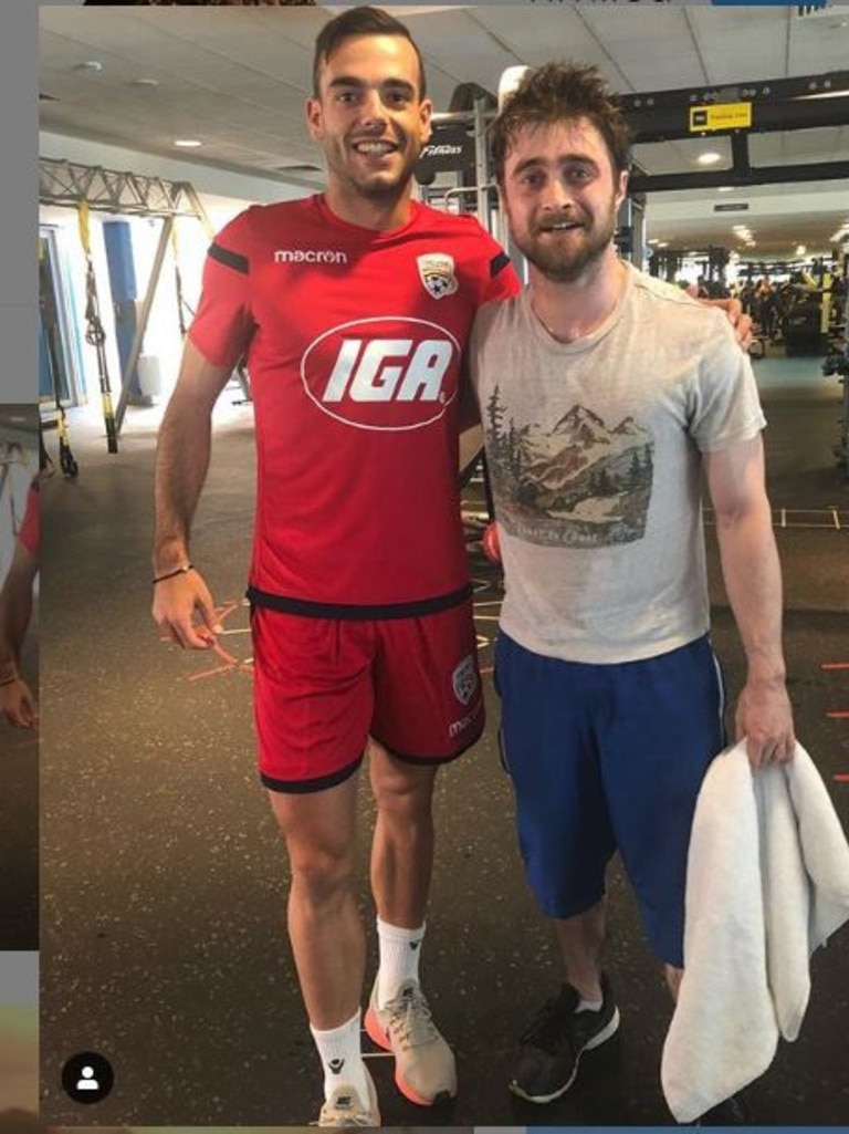 Adelaide United’s Nikola Mileusnic and Daniel Radcliffe at the gym in Adelaide. Picture: Instagram